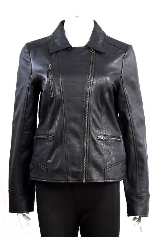 Womens Ladies Real 100% Genuine Leather Slim Fit Black Biker Jacket European and American Fashion Trends