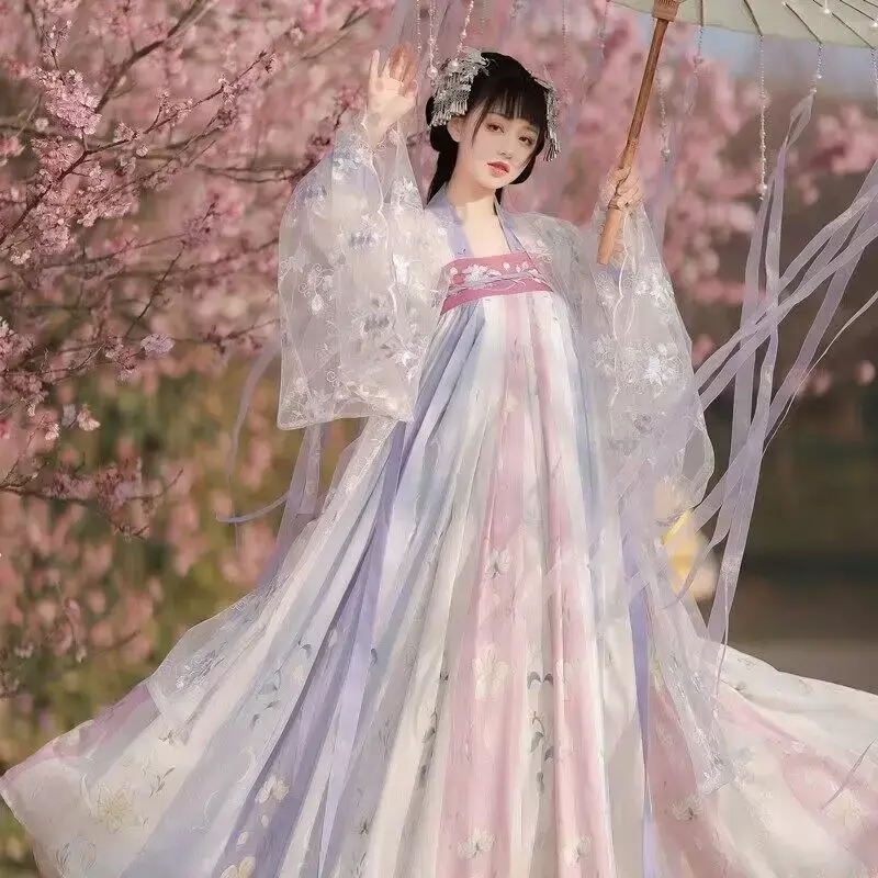 Hanfu gaun dansa tradisional Cina wanita, kostum peri dinasti kuno, gaun dansa ukuran Plus XL