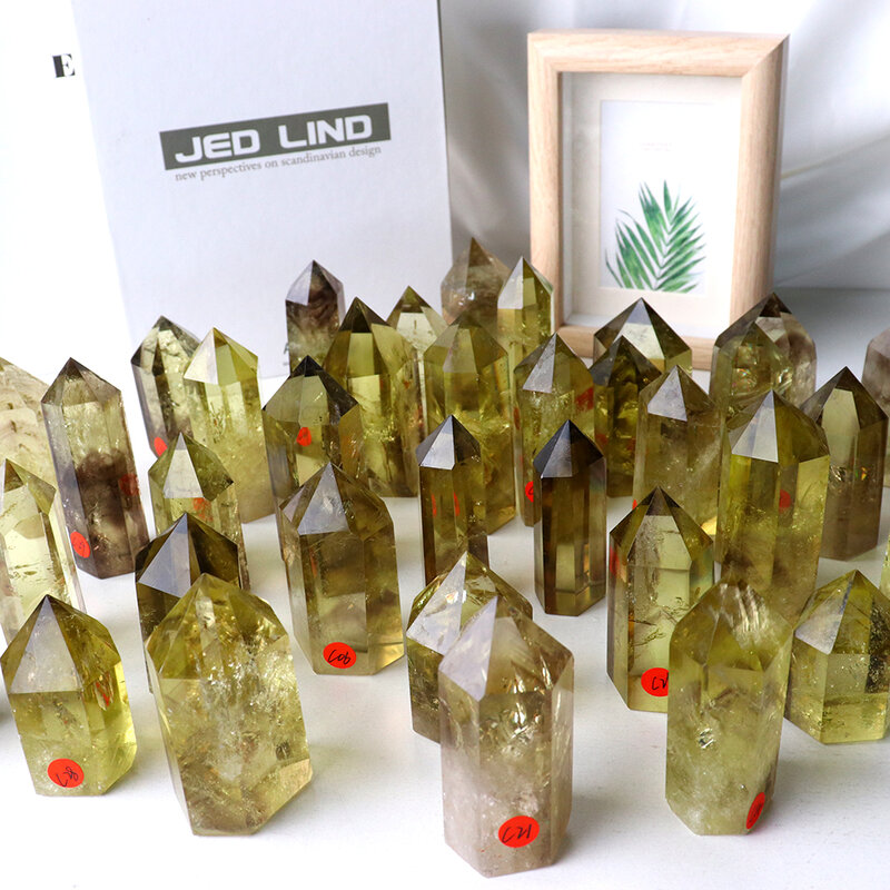 Hochwertige brasilia nische rauchige Citrin Kristall Turm Heilung Obelisk gelbe Quarz Zauberstab Ornament für Wohnkultur Energie Pyramide