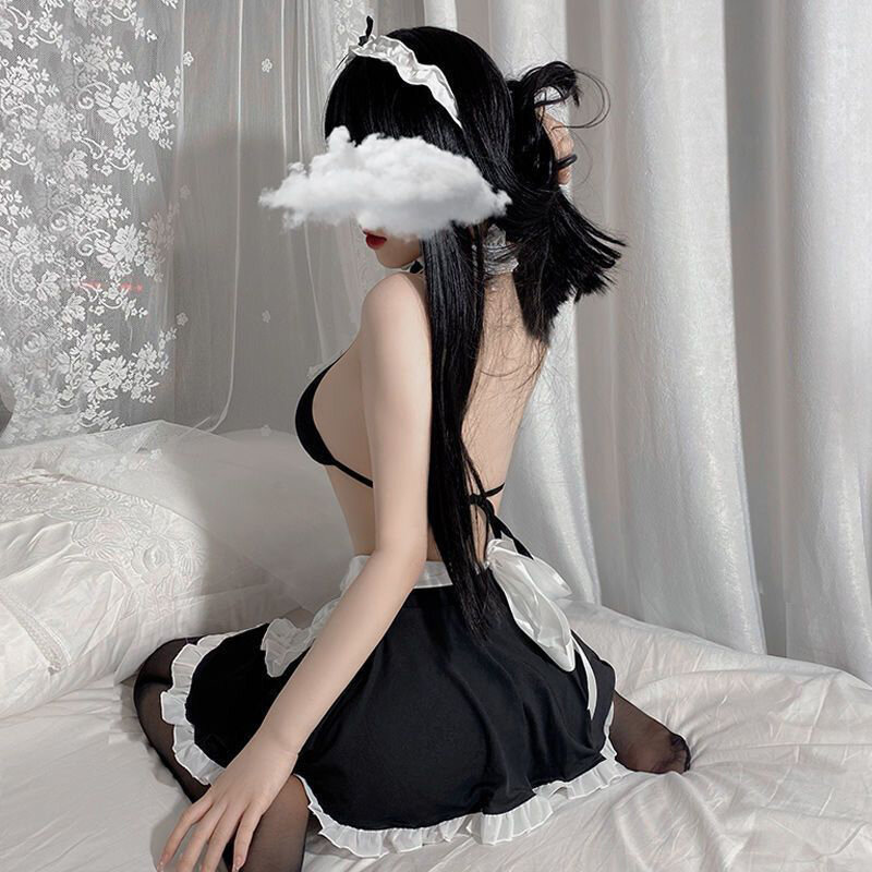 Erotic Role Play Maid Lolita Chemise Cosplay Sexy Costume Two Piece Set Servant Lolita Hot Babydoll Hollow Out Dress Uniform
