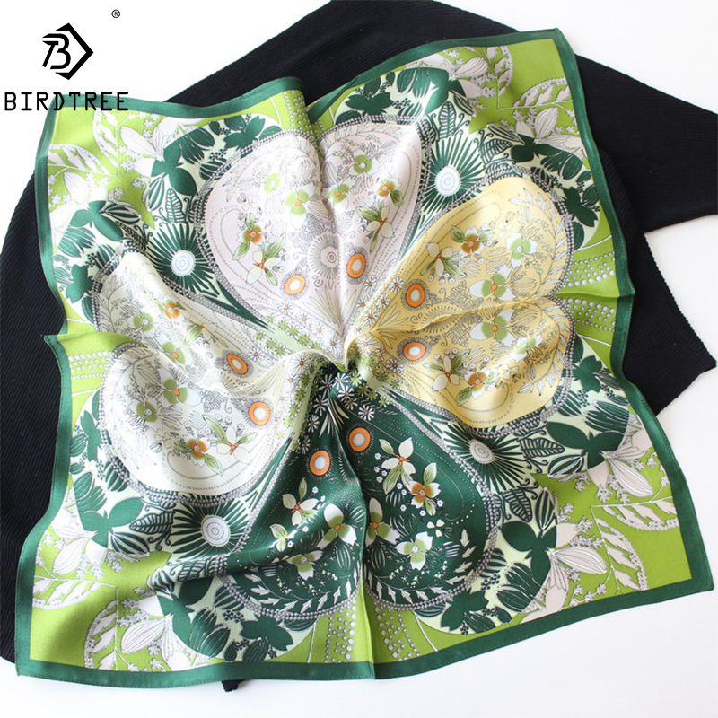 Birdtree 100%Real Silk Women Elegant Scarf Sweet Floral Print 2024 Spring Autumn Fashion Scarves Mom's Gift Kerchief A41410QM