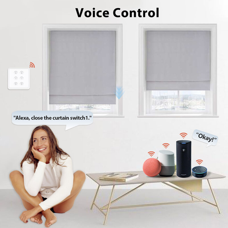 QCSMART Tuya Smart Life EU ZigBee Double Curtain Switch Remote Control Blinds Roller Shutter Percentage Timer Google Home Alexa
