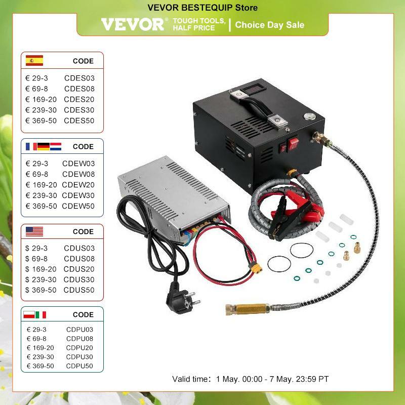 Vevor-ポータブルエアコンプレッサーポンプ4500PSI,300bar,110V/220vac,水中ライフル用変圧器付き高圧