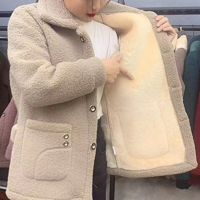 Mars Velvet-Manteau en fourrure d'agneau chaud pour femme, veste femme, plus velours optique, mi-long, hiver, nouveau