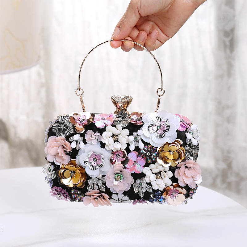 Women's Luxury Handbag Beaded Shiny Purses Elegant Appliques Hand Bag Rhinestones Mini Square Clutch Purse Evening Party Packet