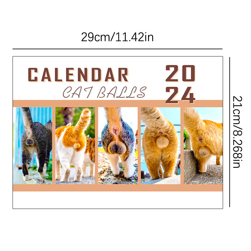 Cat Butts 2024 per gli amanti dei gatti calendario dei gatti divertenti, calendario dei glutei dei gattini 2024 calendari da appendere alla parete mensili Cute Funny Dog Breed