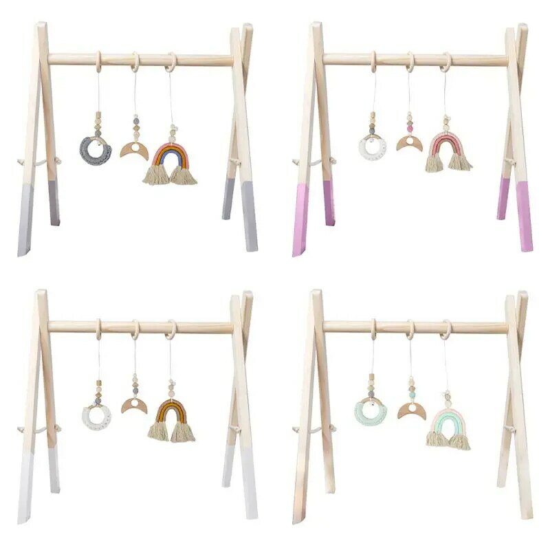 Hochet pour nouveau-né, anneau dentition en bois, cadre, support d'activité, pendentifs suspendus, décor