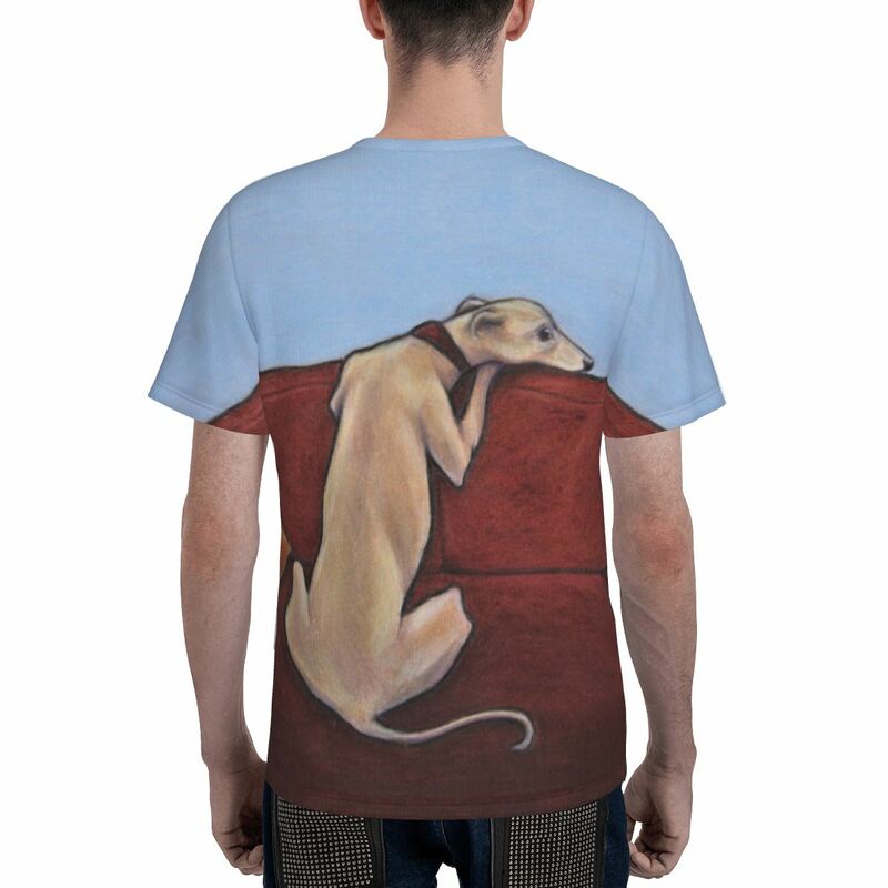 Camiseta masculina à espera de Whippet, All Over Print, Camisetas incríveis, manga curta, cão galgo, presente para roupas