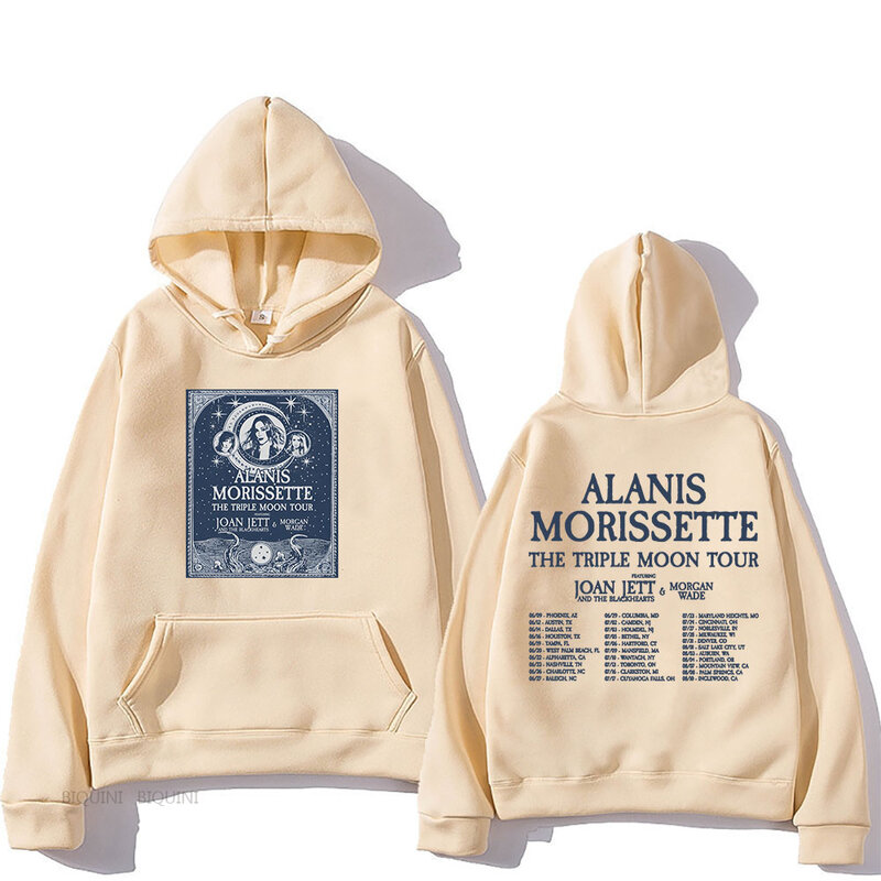 Pullovers com capuz Triple Moon Tour para homens e mulheres, camisola gráfica Alanis Morissette com bolso, roupas de streetwear, cantora, 2024