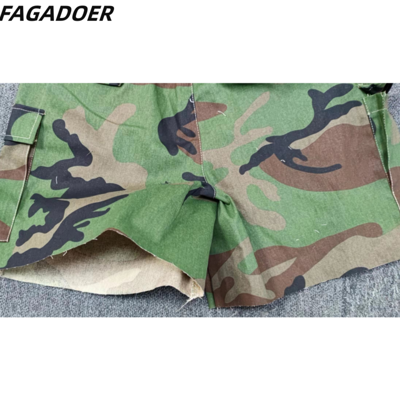 FAGADOER Fashion Camouflage Printing Shorts Women High Waisted Loose Sporty Shorts Casual Female Pocket Bottoms Clothing 2023