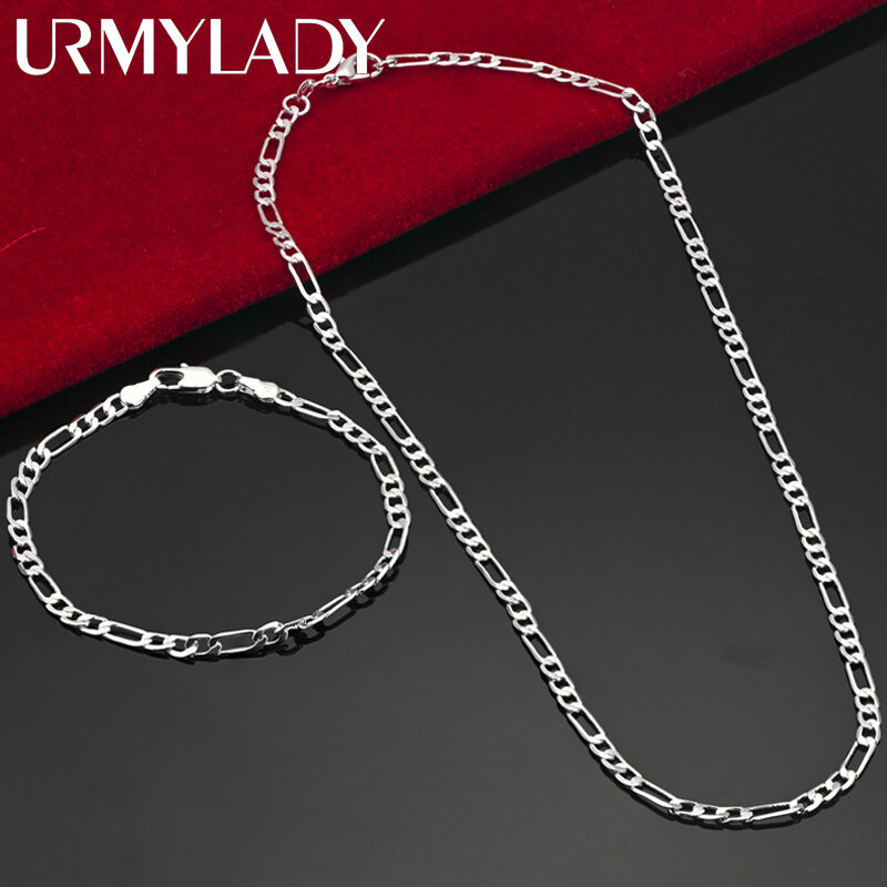 Ожерелье и браслет из серебра 925 пробы, 4 мм