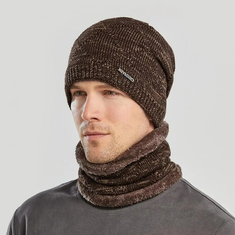 柔らかいニットのスカーフと帽子のセット,滑り止め,厚くて伸縮性のある,サイクリングビーニー,アウトドア,快適,冬