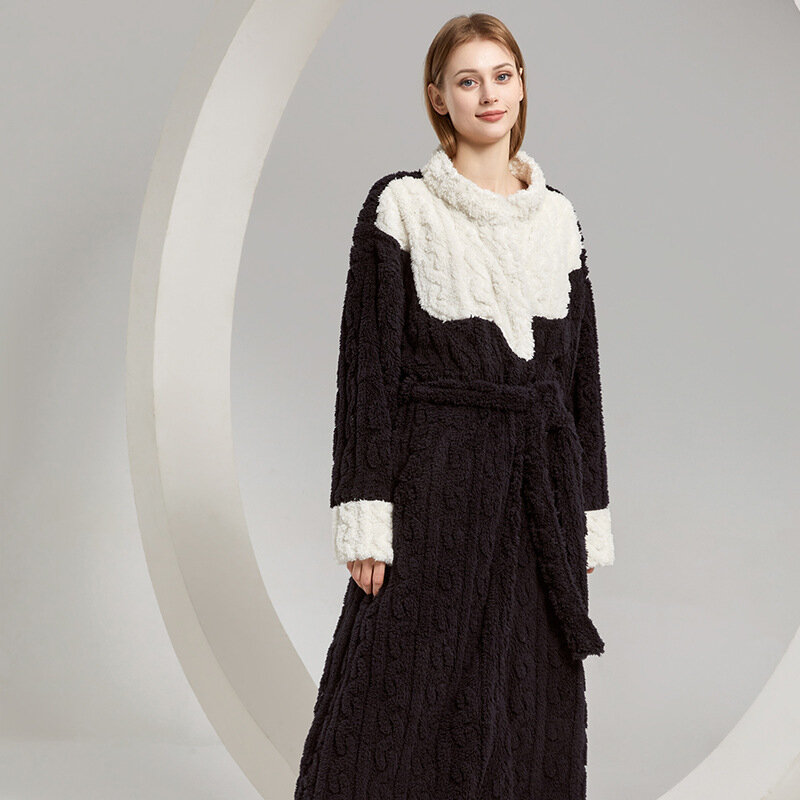 2023 New In European American Women's Arctic Velvet Fashion Warm Loungewear Set Winter Contrast Color Dressing Gown Pants Set