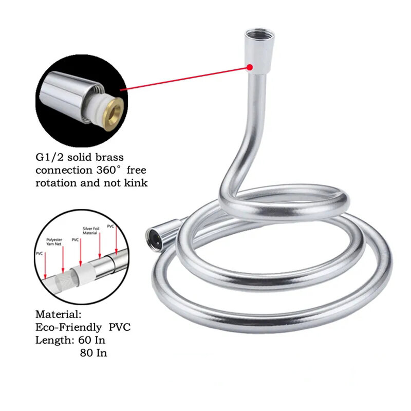 1.5/2.0/3.0M High Pressure Shower Hose Plumbing for Bathroom Accessories PVC Flexible Handheld Anti Winding GI/2 Universal Hose