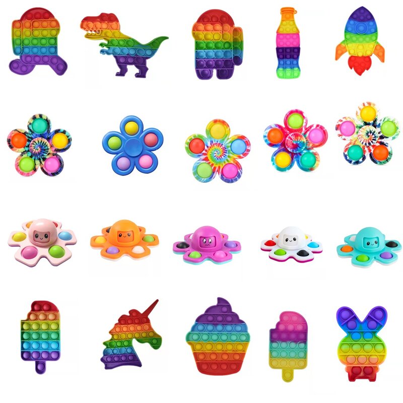 Anti-Stress Rainbow Bubble Pops Fidget Brinquedos para Crianças, Alívio do Estresse, Squishy, Simples, Dimple, Sensorial, Autismo, Necessidade Especial, Sua