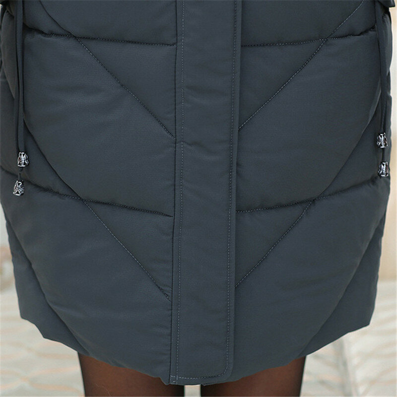 素敵なポップ到着女性の冬のジャケット毛皮の襟フード付きロングコートダウン綿パッド入り暖かいパーカーレディースパーカープラスサイズ5XL