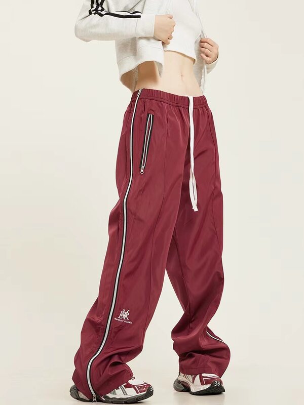 Wiosna hiphopowe spodnie dresowe damskie Retro amerykański moda luźne proste dorywczo mopem wiszące spodnie z zamkiem fala 2023 wiosna nowy