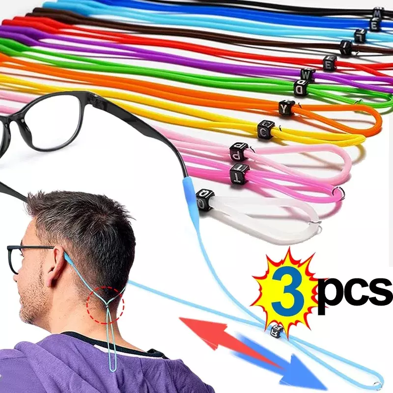 Ajustável Elastic Óculos de Silicone Correias, Óculos de sol Cadeia, Sports Anti-Slip String, Óculos Cordas, Band Cord Holder, 1 Pc, 3Pcs