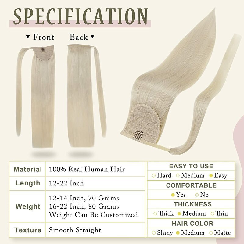 Full Shine Ponytail Human Hair 70g/80g Machine Made Remy Ponytails Extensions for White Women Human Hair Ponytail