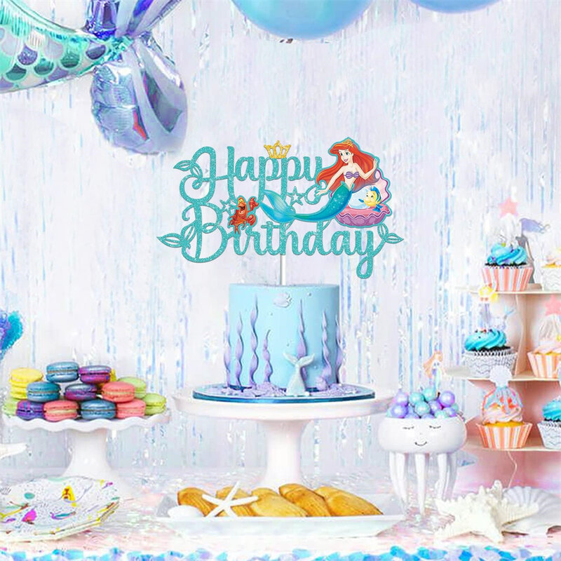 Disney A Pequena Sereia Bolo Toppers, Princesa Ariel Bolo Bandeira Decoração, Baby Shower, Meninas Birthday Party Decorações