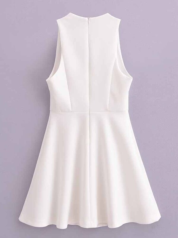 Women's New Fashion A-line wide pleated hem slim fit O-Neck mini dress retro sleeveless back zippered women's dress Mujer