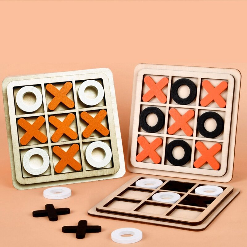 Wooden Tictactoe Puzzle Board Table Game Intelligence Activity Toy Brain Teaser for Children Adults Family Party Favor P31B