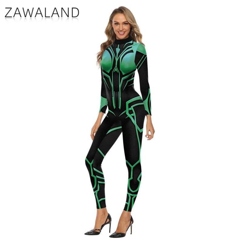 Zawaland-body de LICRA con estampado Digital en 3D para mujer, traje de fiesta de manga larga, monos, traje de Cosplay Zentai completo