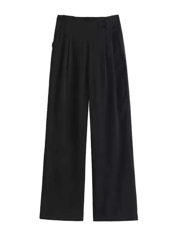 Nuova moda irregolare a vita alta Casual femminile gamba larga pantaloni Vintage Chic bottone colore puro semplice nero kaki Streetwear donna