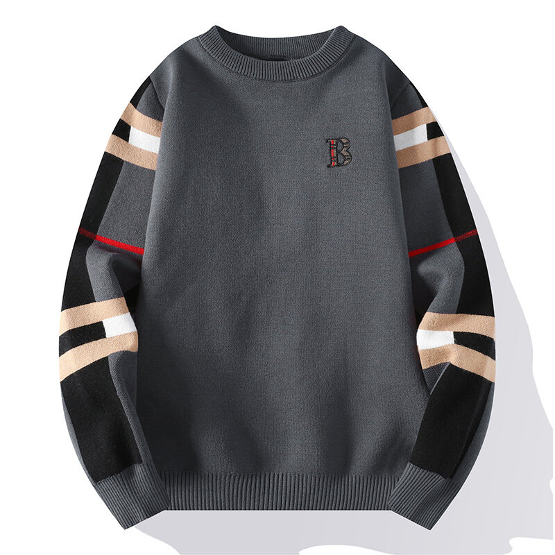 2024 New Autumn/Winter Fashion Luxury Men's Classic Casual Stripe Checkered Pullover Men's Business Brand Soft and Warm Sweater