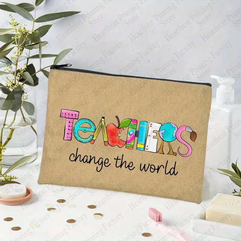 Nauczyciel zmienia świat, drukuj kosmetyczka najlepsze prezent z okazji ukończenia szkoły dla nauczycieli z powrotem do szkoły prezent dla nauczyciela piórnik dla kobiet