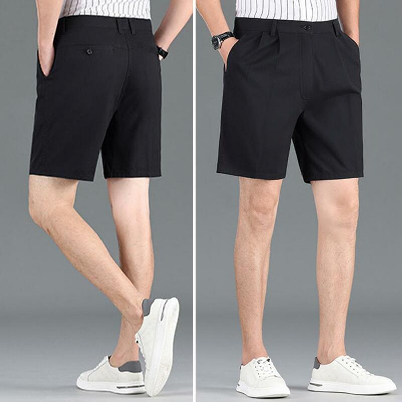 Atmungsaktive Workout-Shorts Herren-Shorts mit hoher Taille Button Fly Casual Office-Shorts einfarbig, gerade, knielang mit weitem Bein