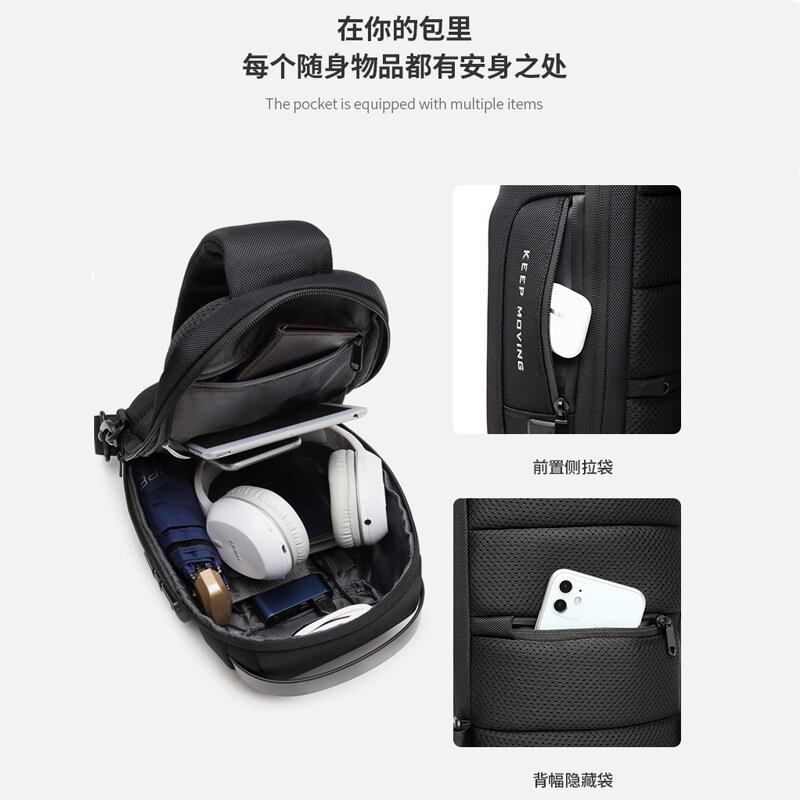 Сумка-слинг через плечо с защитой от кражи, мужская водонепроницаемая сумка-Кроссбоди из ткани Оксфорд с USB-разъемом, многофункциональный короткий дорожный мессенджер, нагрудной мешок