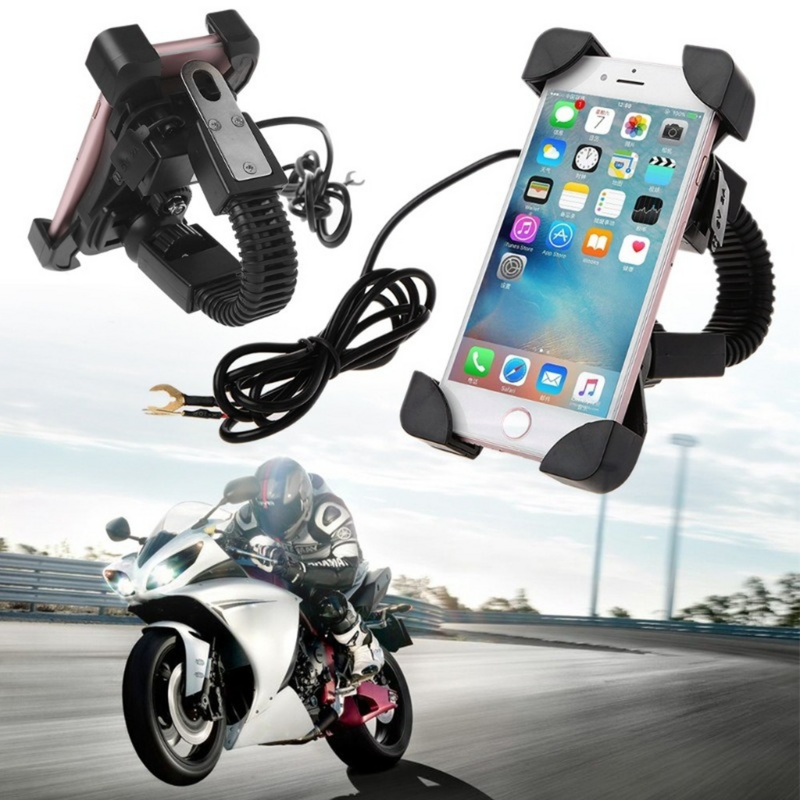 모터 미끄럼 방지 후면 마운트 휴대폰 GPS 브래킷, USB 충전기 포함 거치대, 범용 모바일 자전거 오토바이 거치대 브래킷