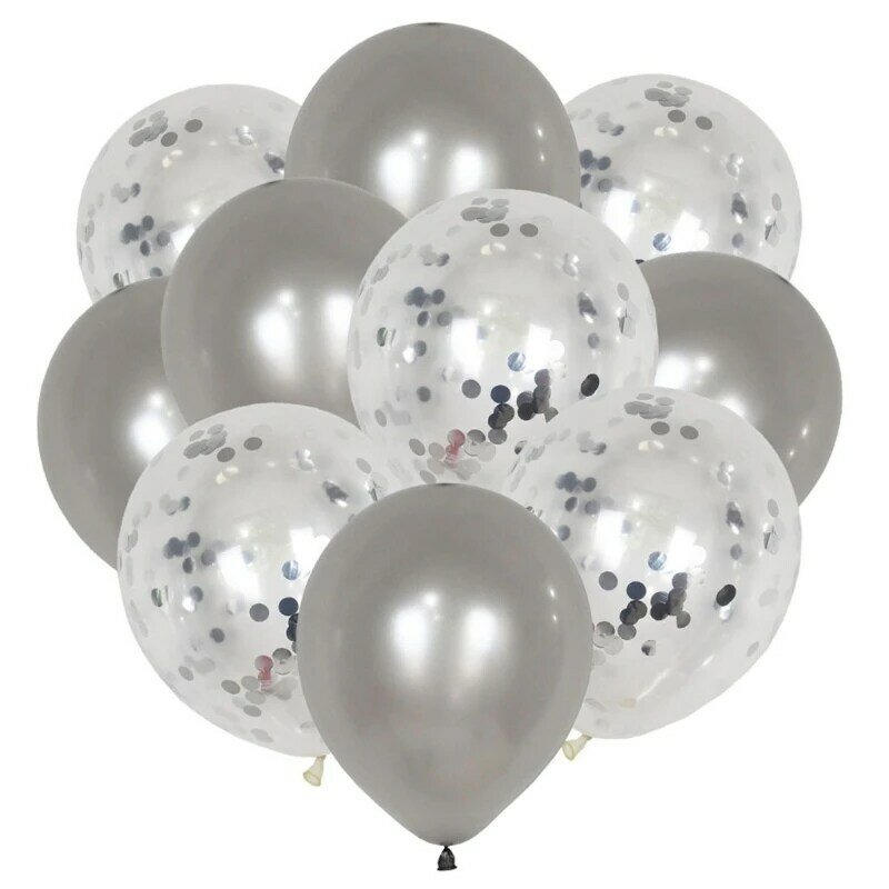 10 Buah 12 Inci Set Balon Lateks Payet Konfeti Metalik Campuran Perlengkapan Dekorasi Pesta untuk Ulang Tahun Pernikahan