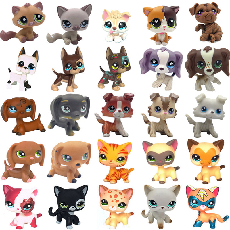 LPS CAT-tienda de mascotas poco común, juguetes de pelo corto, perro salchicha, Collie Spaniel, Gran Danés, Original, cabeza Bobble