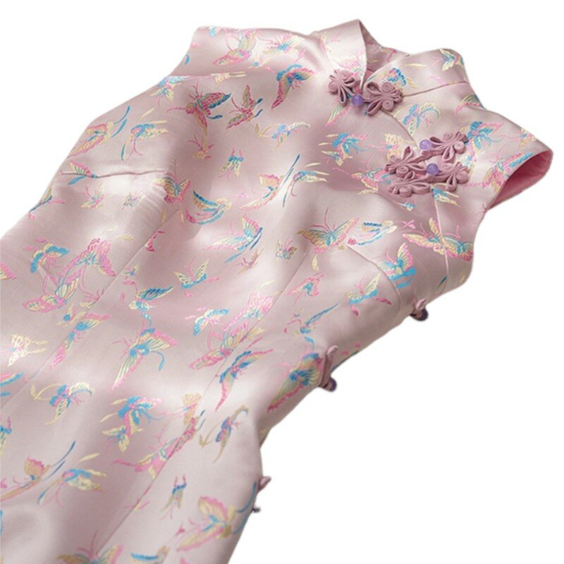 Neues chinesisches cheong sam slim-fit elegantes rosa boden kleid für frauen