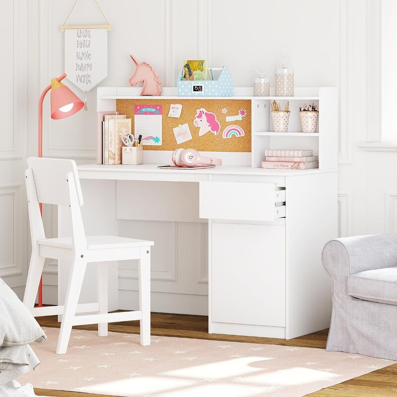 Mesa de estudio de madera para niños, escritorio de estudio con silla, juegos de sillas con hucha y gabinete de almacenamiento para niños