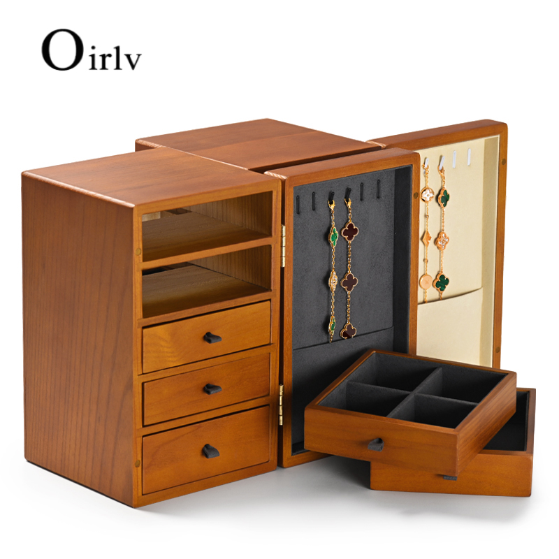 Oirlv-Boîte de rangement pour bijoux en bois massif, anti-poussière, 5 couches