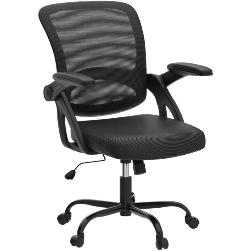 Ergonômico altura ajustável Desk Chair, confortável cadeira giratória tarefa com rodas, braços flip-up, cadeira do computador