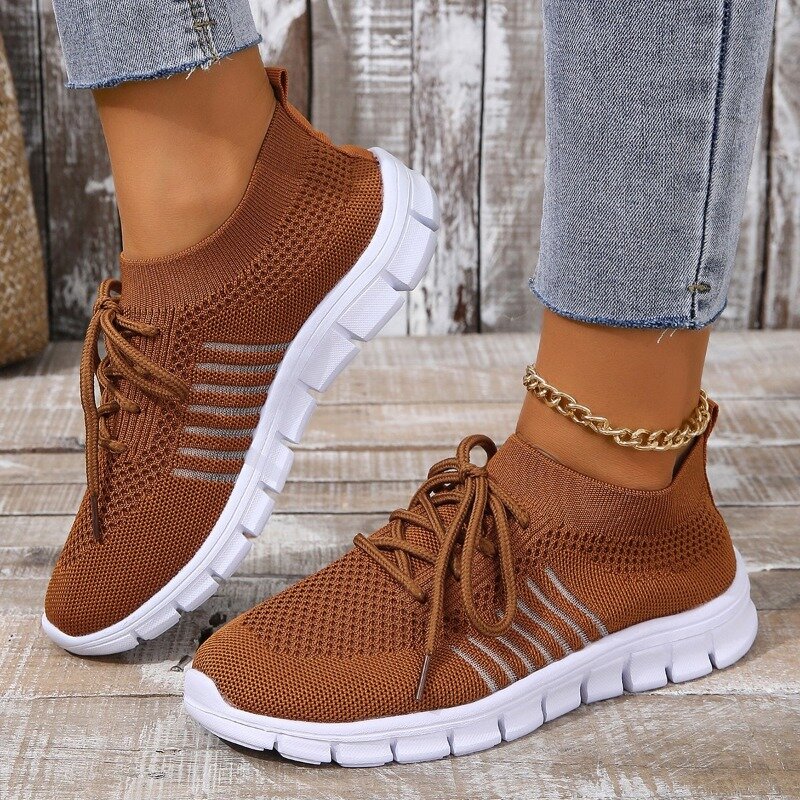 Sneakers Summer New Mesh Casual Shoes Breathable Slip on Lightweight Sports Sneakers Women Lace Up Fashion Comfort Walking Shoes