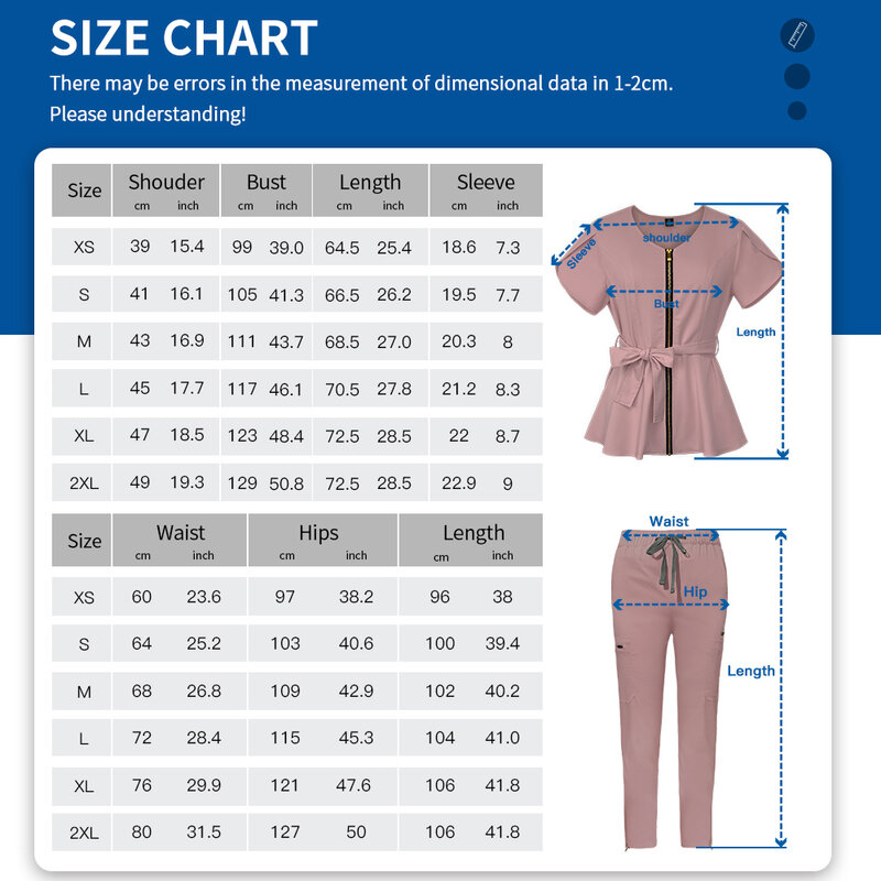 Pielęgniarki strój odzież robocza Scrubs topy + spodnie garnitur jednokolorowy strój pielęgniarki krótki rękaw bluzka z kieszenią apteka stomatologia odzież robocza