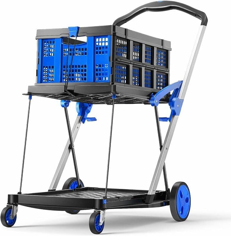 MUNBYN-carrito de compras plegable, versión mejorada 2024, con caja de almacenamiento