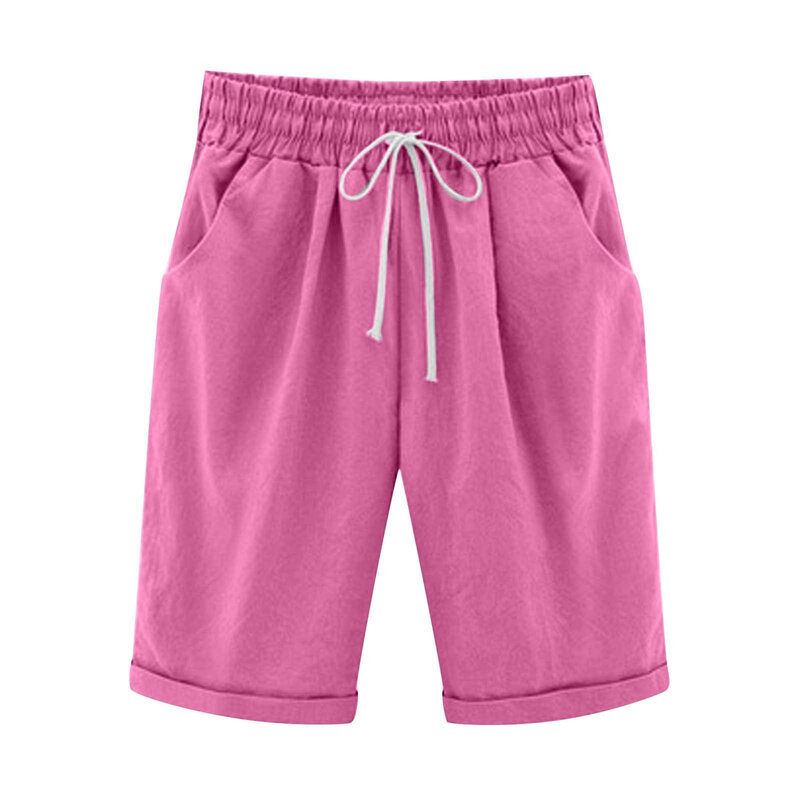 Летние женские шорты с высокой талией, пляжные спортивные брюки на шнуровке с карманами, однотонная повседневная одежда, пять точек, брюки