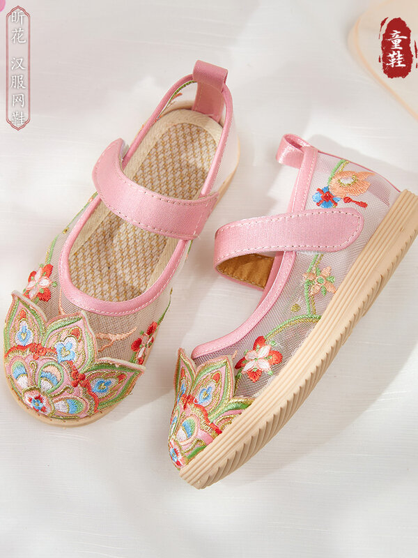 Sapato infantil de fantasia chinesa han, sapato bordado antigo feminino, estilo chinês, verão