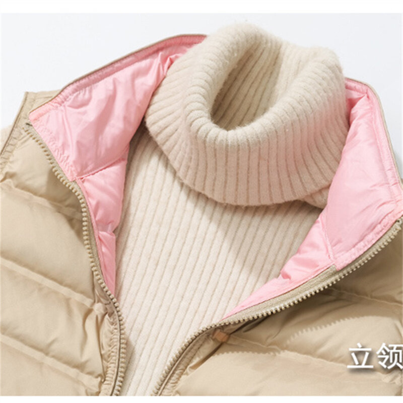 Chaleco de plumón de pato blanco para mujer, chaqueta sin mangas, holgada, corta y cálida, de gran tamaño, para otoño e invierno, 2023
