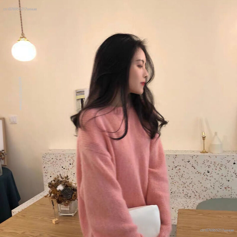 2023 Autumn and Winter New Loose Knitted Pullover Yellow Sweater Women's Round Neck Solid Color Top Winter Clothes Women