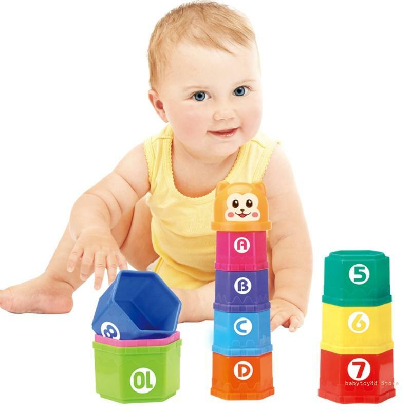 Y4UD Interactive Rainbow Stacked Cups Tower ของเล่นถ้วยซ้อนของเล่นเกมตารางเครื่องมือสำหรับ Creative Baby
