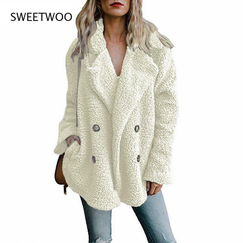 Пальто Тедди, женские пальто из искусственного меха, пушистые меховые куртки с длинным рукавом, зимняя теплая Женская куртка, женское повседневное зимнее пальто оверсайз 2022