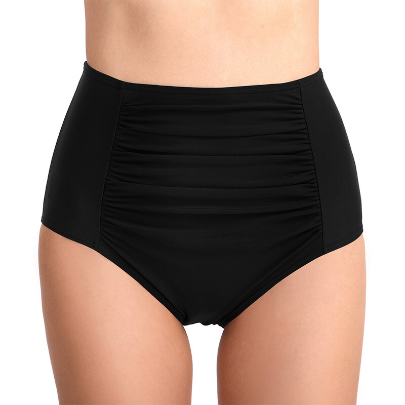 Bikini Women Shorts Black Swimsuit Bottom Breathable Thong Briefs Full Coverage High Waist Lightweight Solid Color