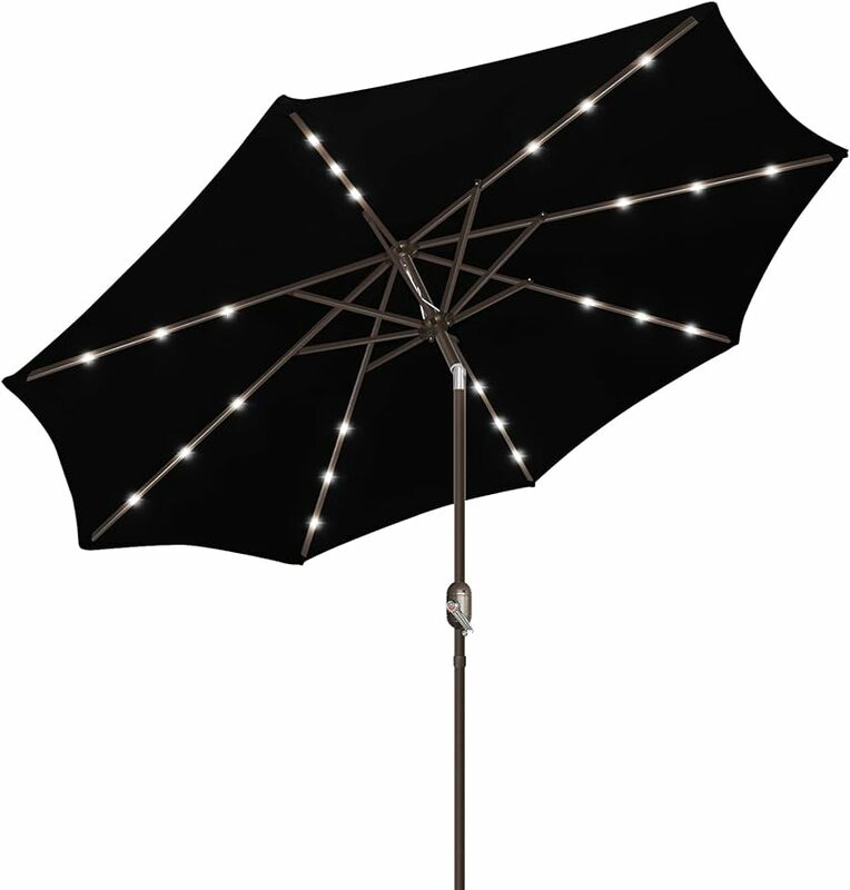 9ft Patio Umbrella with Solar Lights, Outdoor with 24 LED Solar Umbrella Lights,Patio  with Push Botton